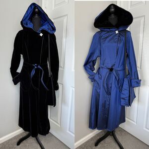 MycraPac Bag It Donatella Coat XS/S Black Velvet Blue Iridescent Cape Reversible